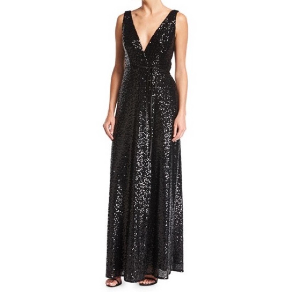 Aidan Mattox Sequin Wrap Black Evening Gown